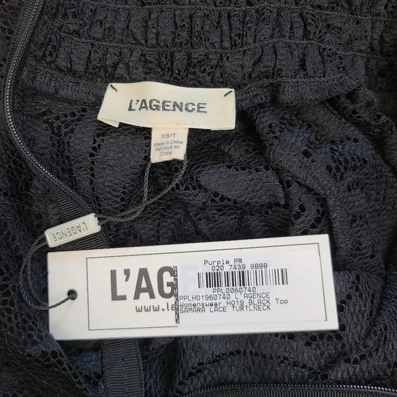 L'Agence Samara Black Sheer Lace Long Sleeve Bell Sleeve Turtleneck Top XS - Picture 13 of 16